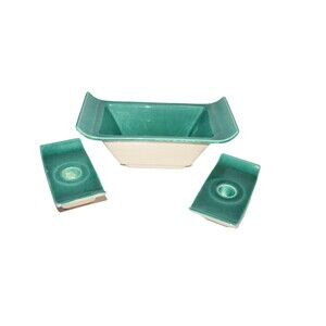 Vtg  California Pottery Green Planter w/ candlesticks Art Deco MCM USA